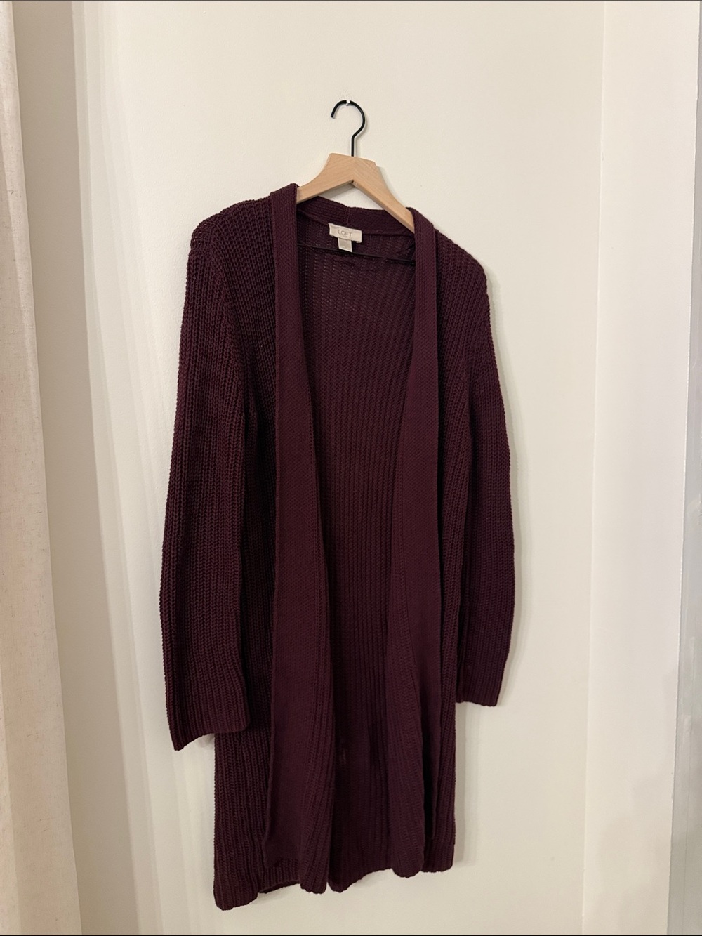 LOFT Open-Front Knit Cardigan in Burgundy